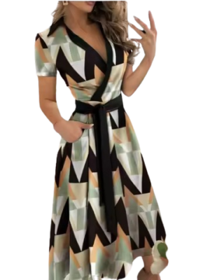Geometric Print Wrap Dress