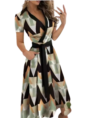 Geometric Print Wrap Dress