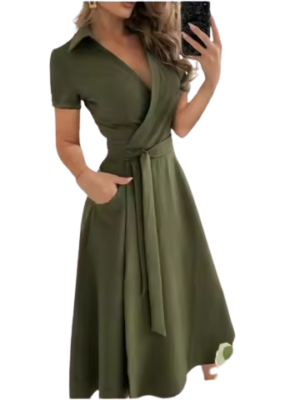 Elegant Olive Wrap Dress