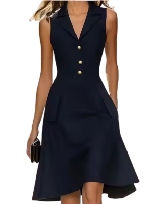 Elegant Navy Sleeveless Dress