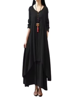 Minimalist Button-Detail Long Sleeve Maxi Dress