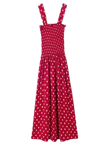 Retro Polka Dot Smocked Strap Maxi Dress