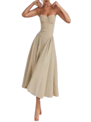 Elegant Strapless Corset Midi Dress