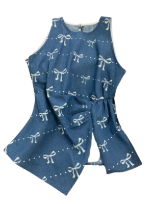 Cute Bow Print Sleeveless Tie-Waist Top